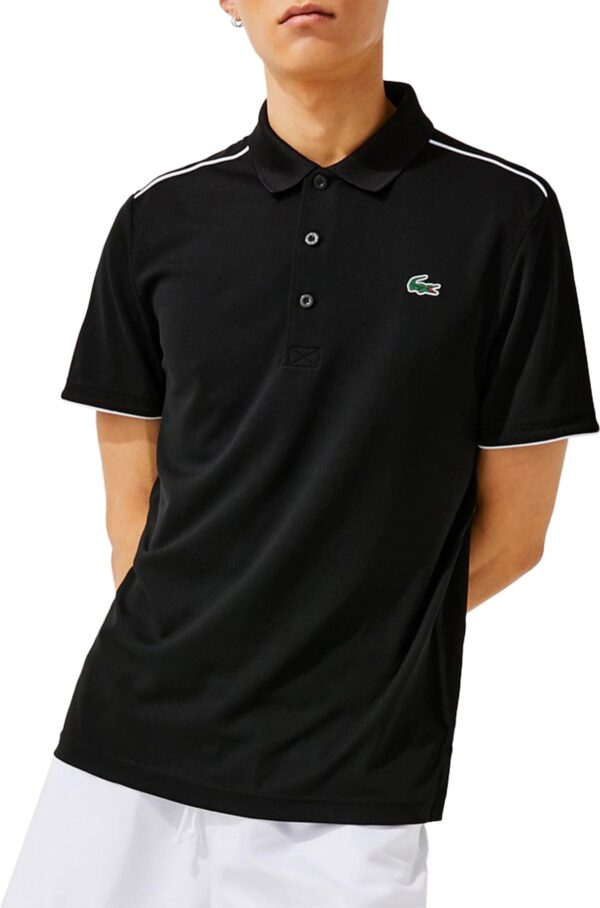 Lacoste Sport Contrast Piping Breathable Piqué Polo Shirt Black/White